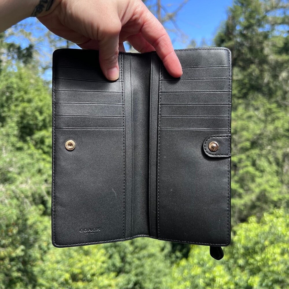 COACH Crossgrain Leather Bifold Wallet Brown Signature Canvas with Gold Hardware - Picture 7 of 7
